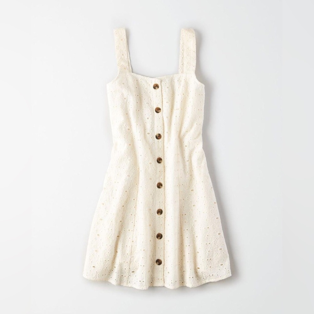 AE White Eyelet Button Up Dress